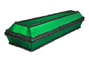 Гроб обитый тканью (атлас) зеленый
