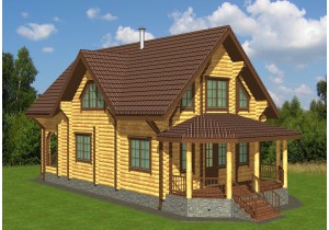 Одноэтажный дом из бревна с террасой
