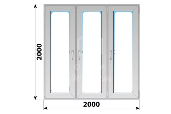 Трехстворчатое алюминиевое окно 2000x2000 ПO-П-П