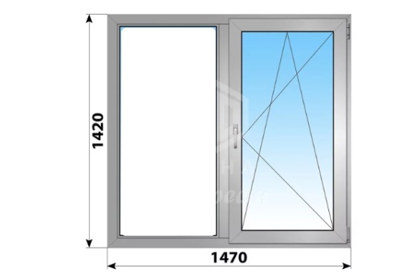 Двухстворчатое алюминиевое окно 1470x1420 Г-ПО