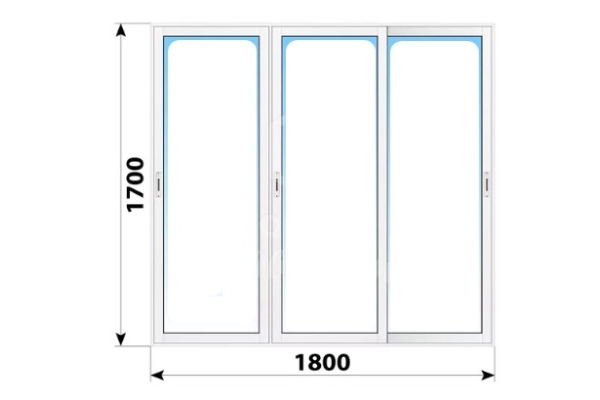 Алюминиевое раздвижное окно 1800x1700 3 створки