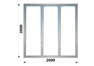 Трехстворчатое алюминиевое окно 2000x2000 Г-Г-Г